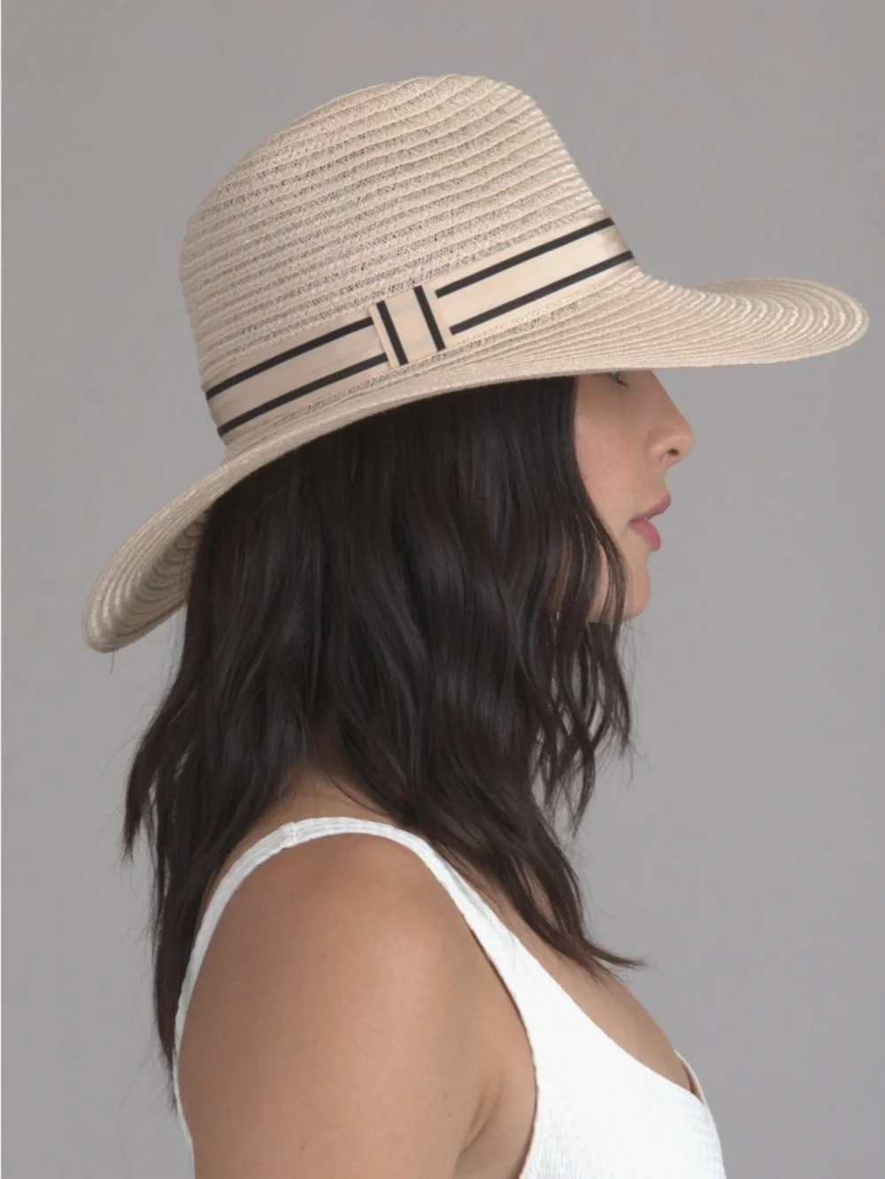 Eugenia Kim Beige Straw Wide-Brim Fedora with Black Band
